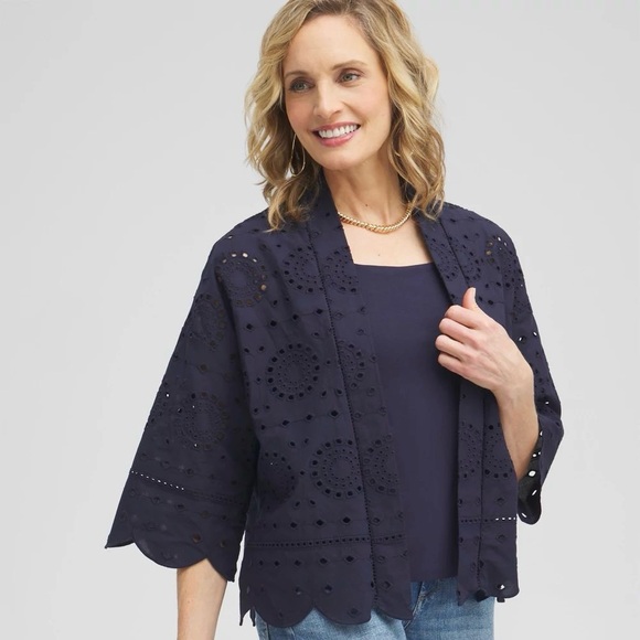 Chico’s Eyelet Short Kimono - Picture 1 of 7